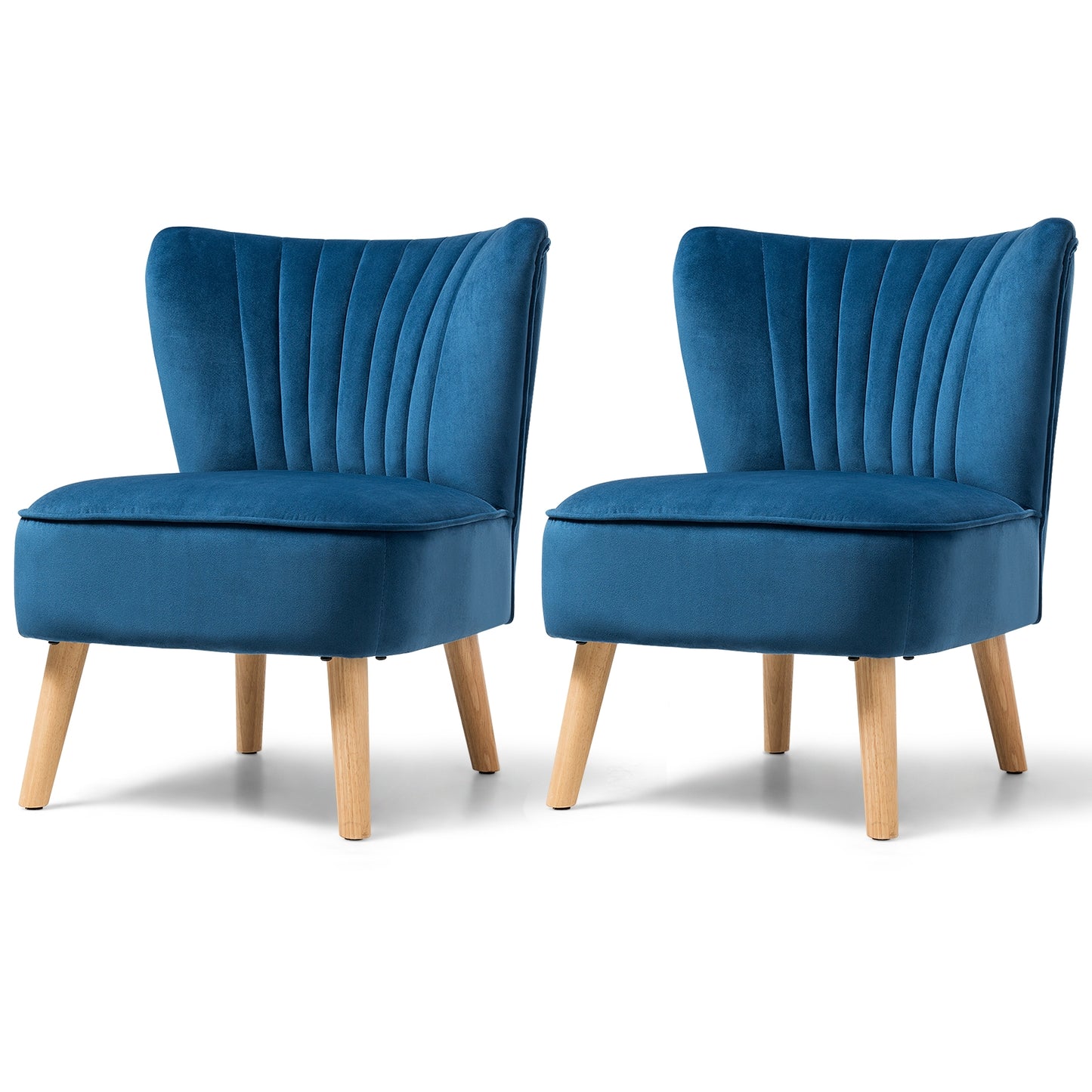 Velvet Armless Accent Chair with Natural Wood Legs - Blue