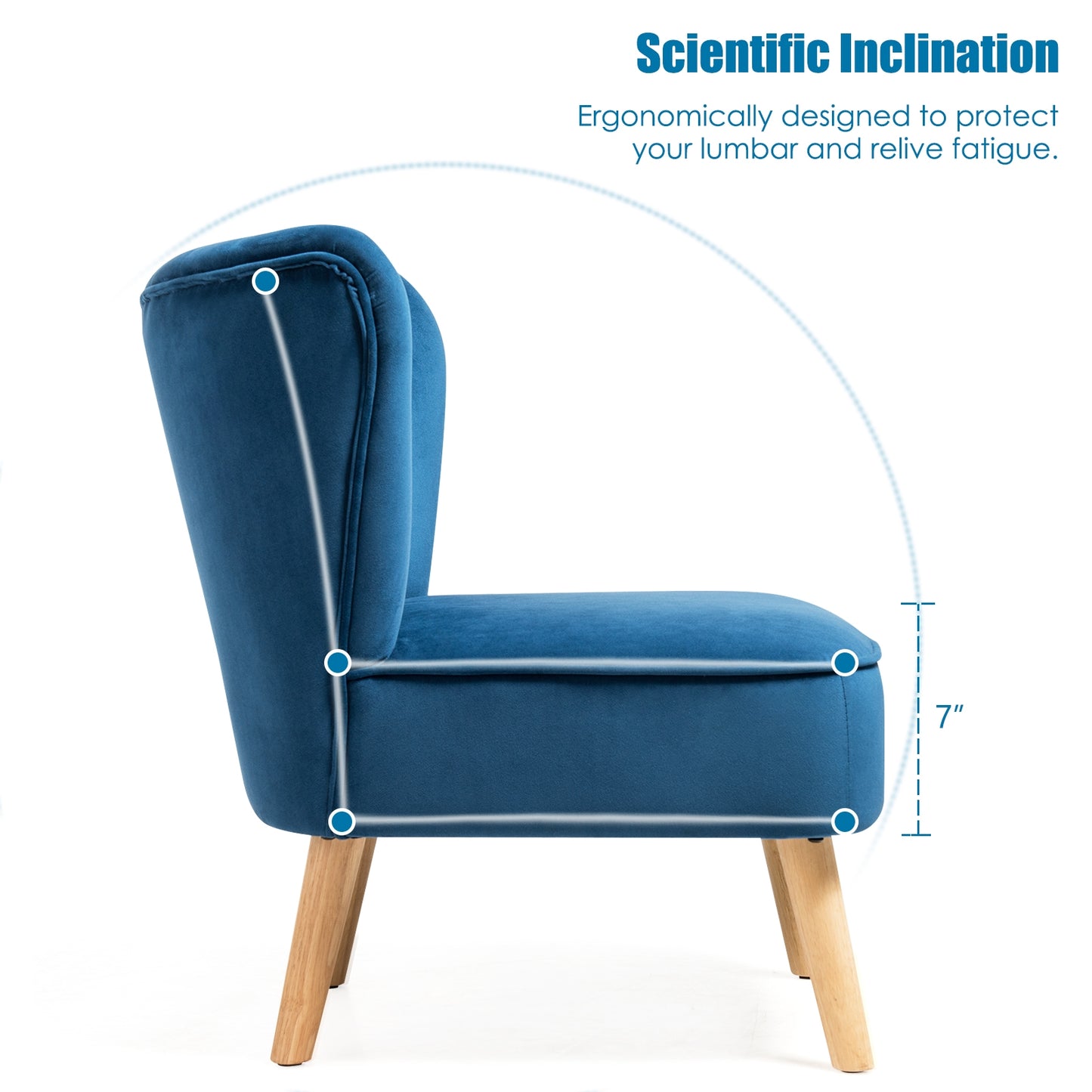 Velvet Armless Accent Chair with Natural Wood Legs - Blue
