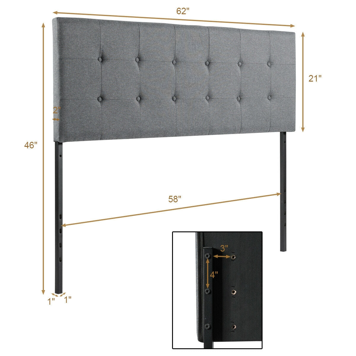 Adjustable Linen Fabric Tufted Headboard for Queen & Full Size Beds