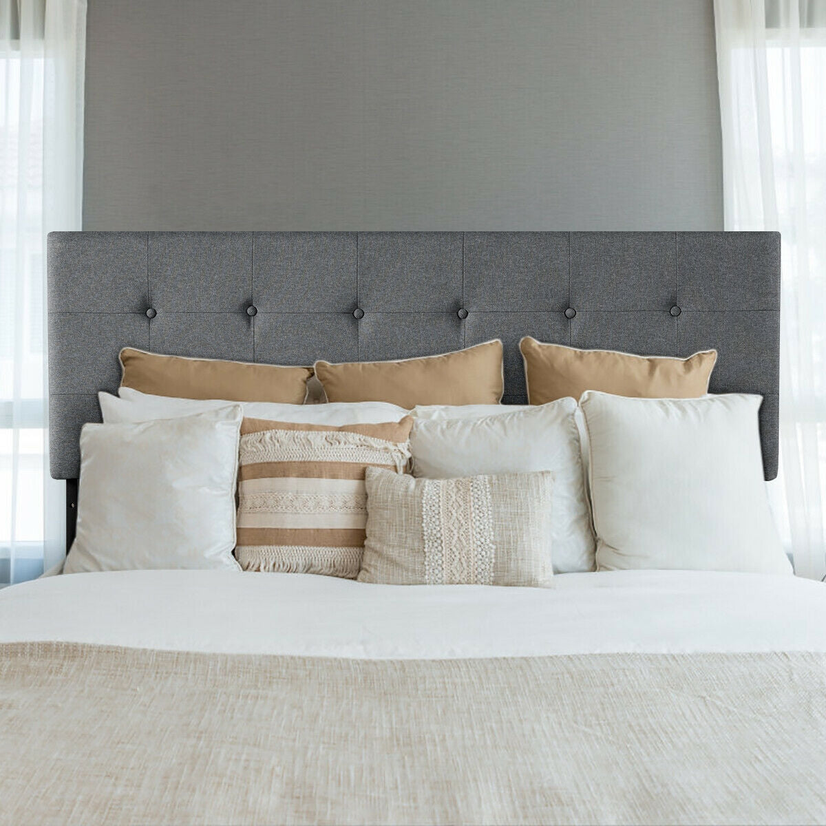 Adjustable Linen Fabric Tufted Headboard for Queen & Full Size Beds