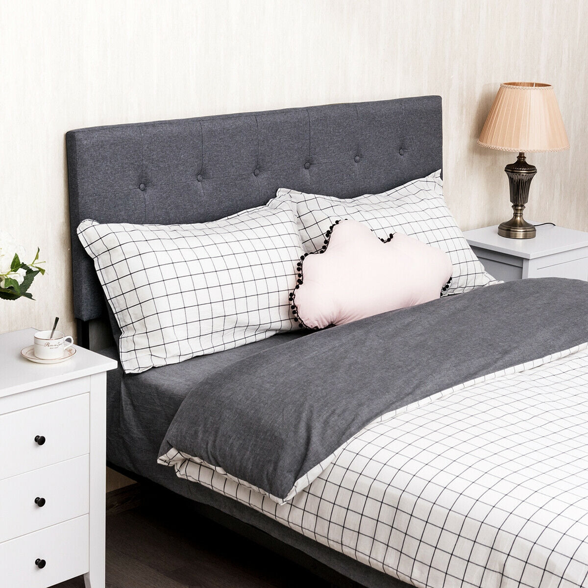 Adjustable Linen Fabric Tufted Headboard for Queen & Full Size Beds