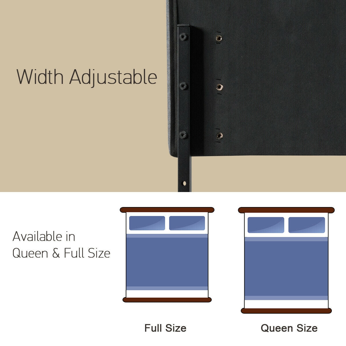 Adjustable Linen Fabric Tufted Headboard for Queen & Full Size Beds