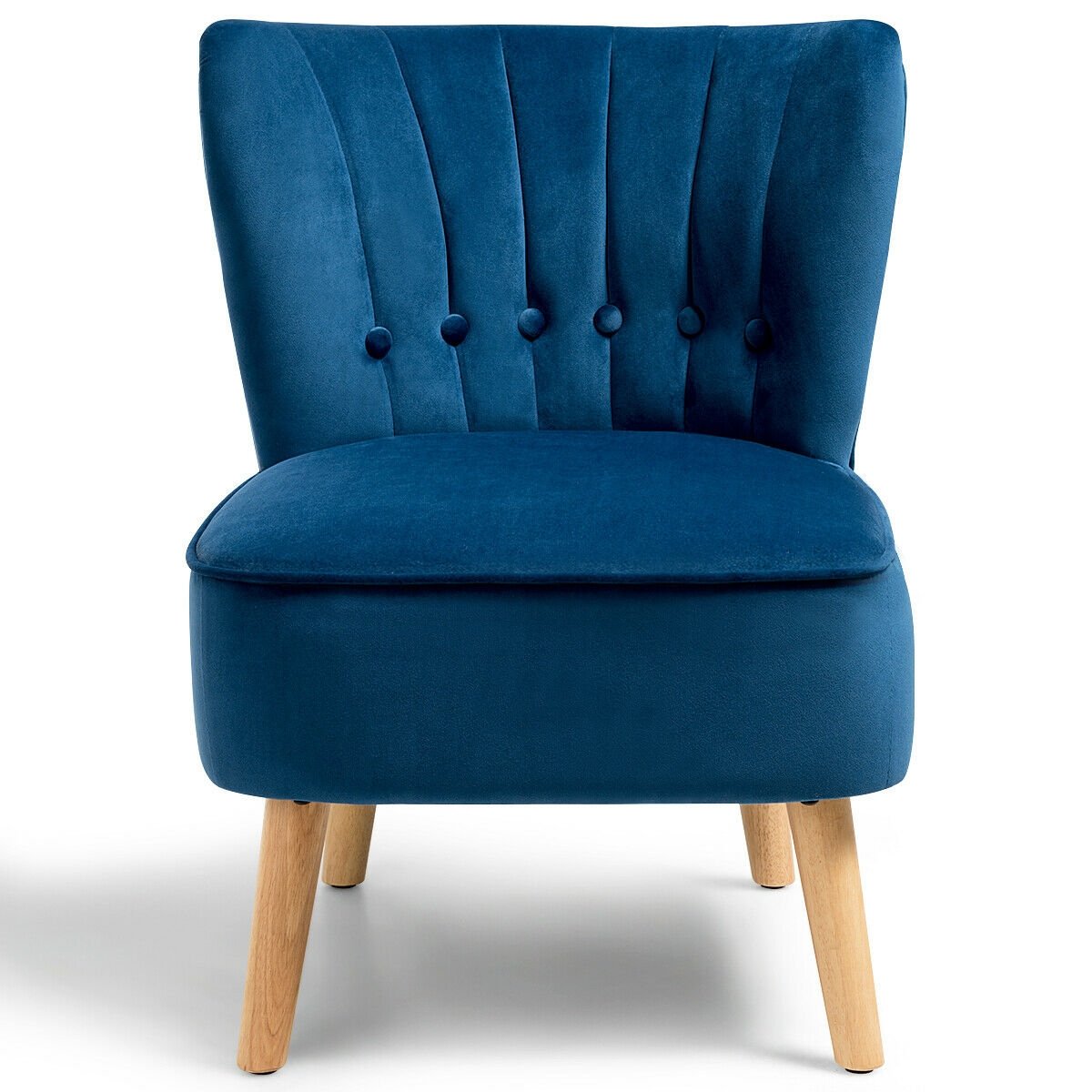 Tufted Velvet Armless Accent Chair with Ergonomic Backrest and Wood Legs - Blue