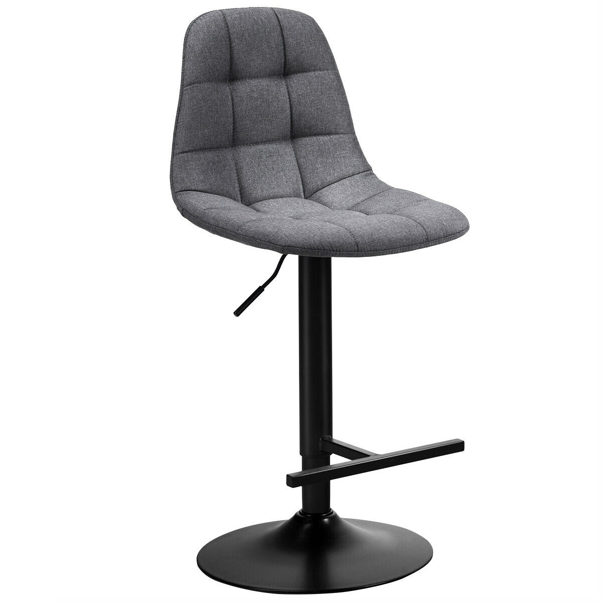 Set of 2 Adjustable Swivel Counter Height Bar Stools with Linen Upholstered Seats in Grey