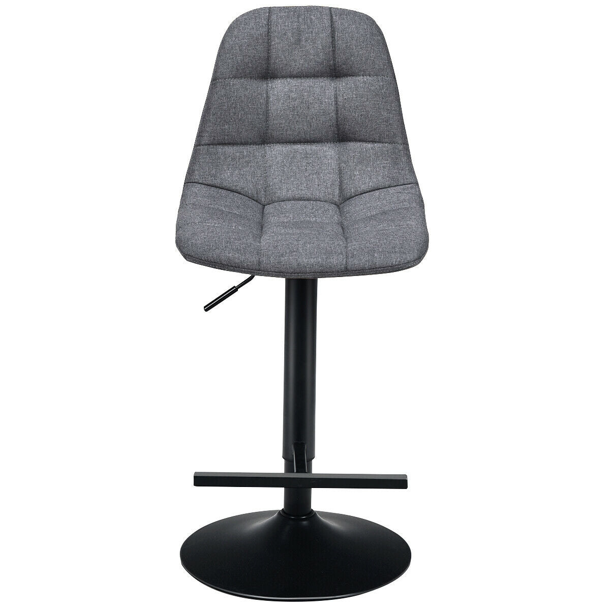 Set of 2 Adjustable Swivel Counter Height Bar Stools with Linen Upholstered Seats in Grey