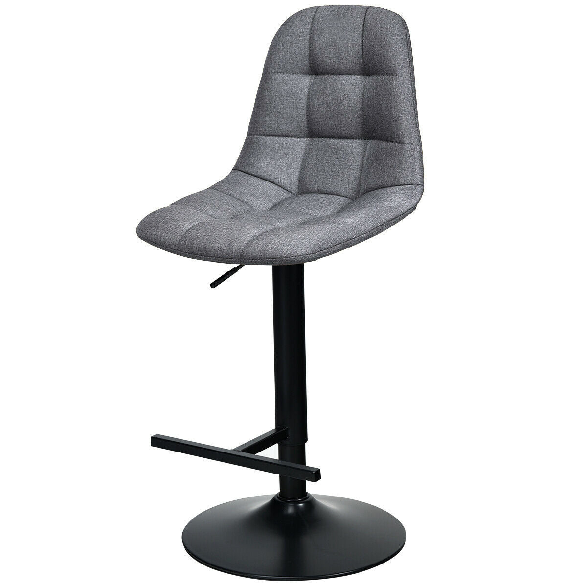 Set of 2 Adjustable Swivel Counter Height Bar Stools with Linen Upholstered Seats in Grey