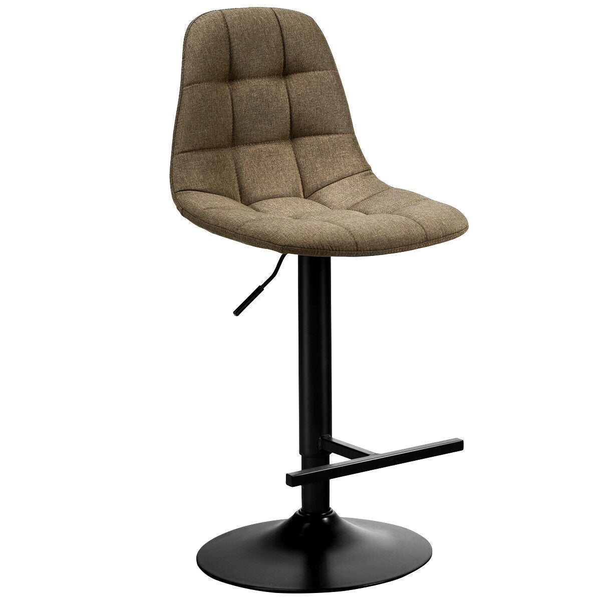 Set of 2 Adjustable Swivel Counter Height Bar Stools with Linen Upholstered Seats in Brown
