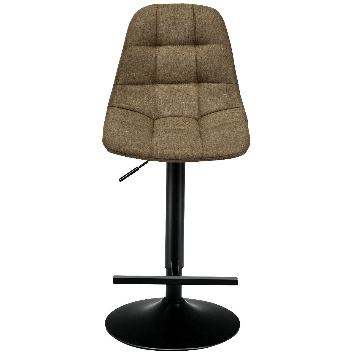 Set of 2 Adjustable Swivel Counter Height Bar Stools with Linen Upholstered Seats in Brown