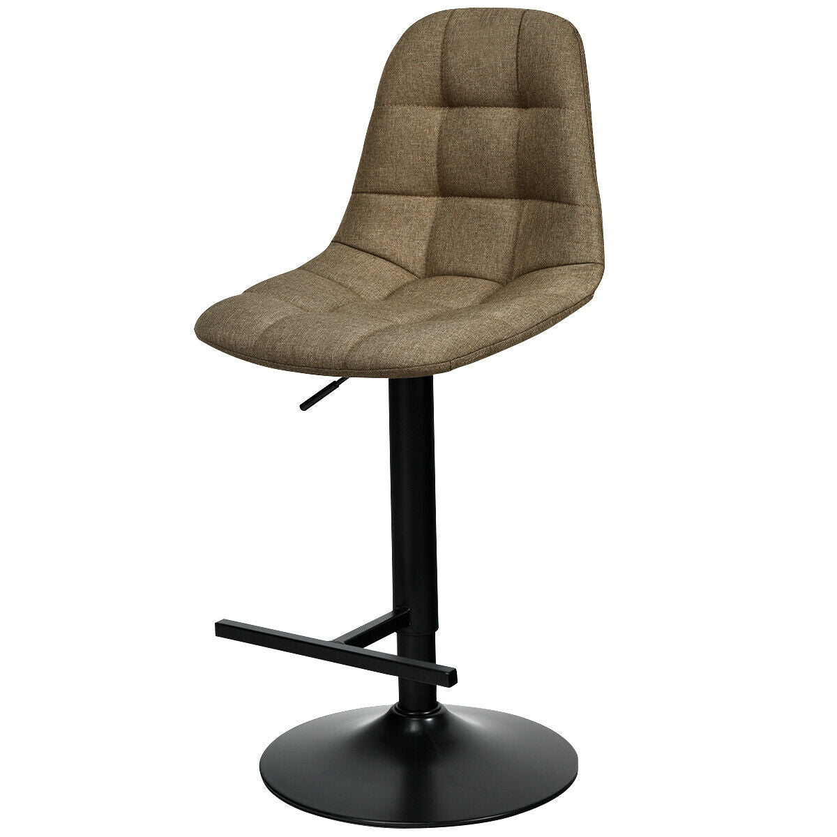 Set of 2 Adjustable Swivel Counter Height Bar Stools with Linen Upholstered Seats in Brown