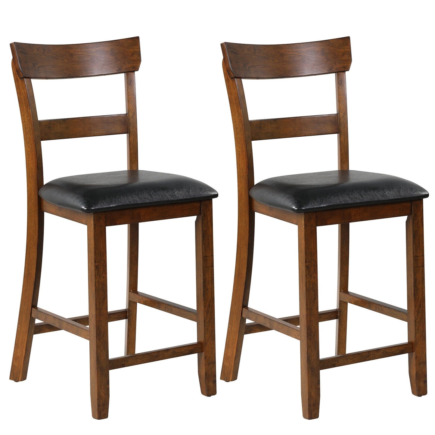 Set of 2 Upholstered Counter Height Dining Chairs with Rubber Wood Legs and Leather Padded Seats