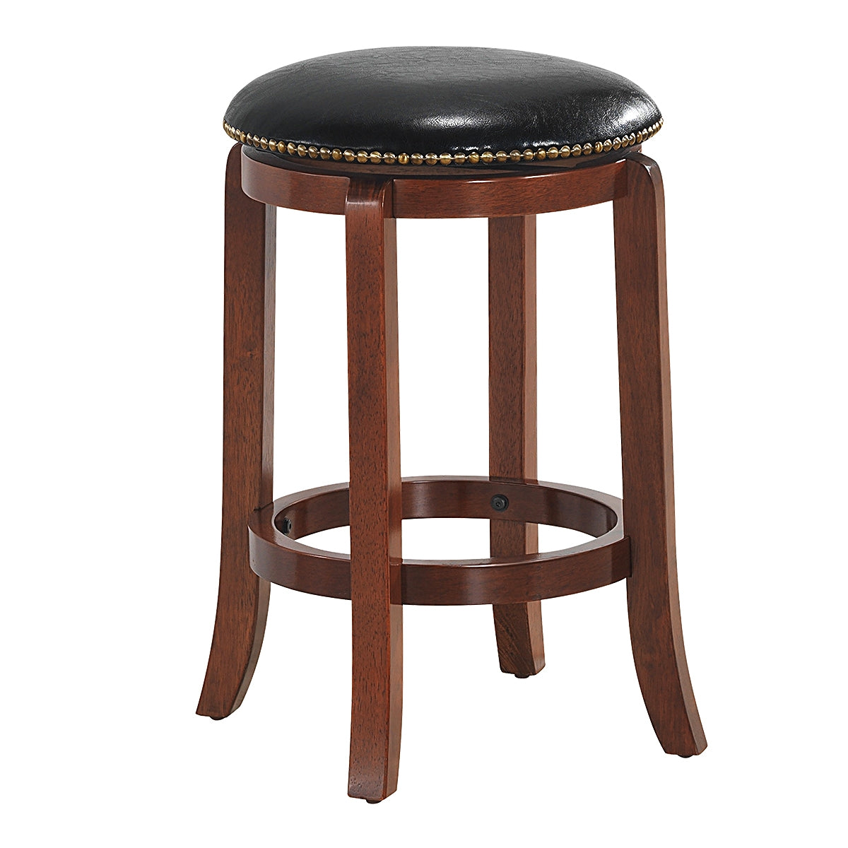 24 Inch Leather Upholstered Backless Swivel Bar Stool for Bistro and Kitchen