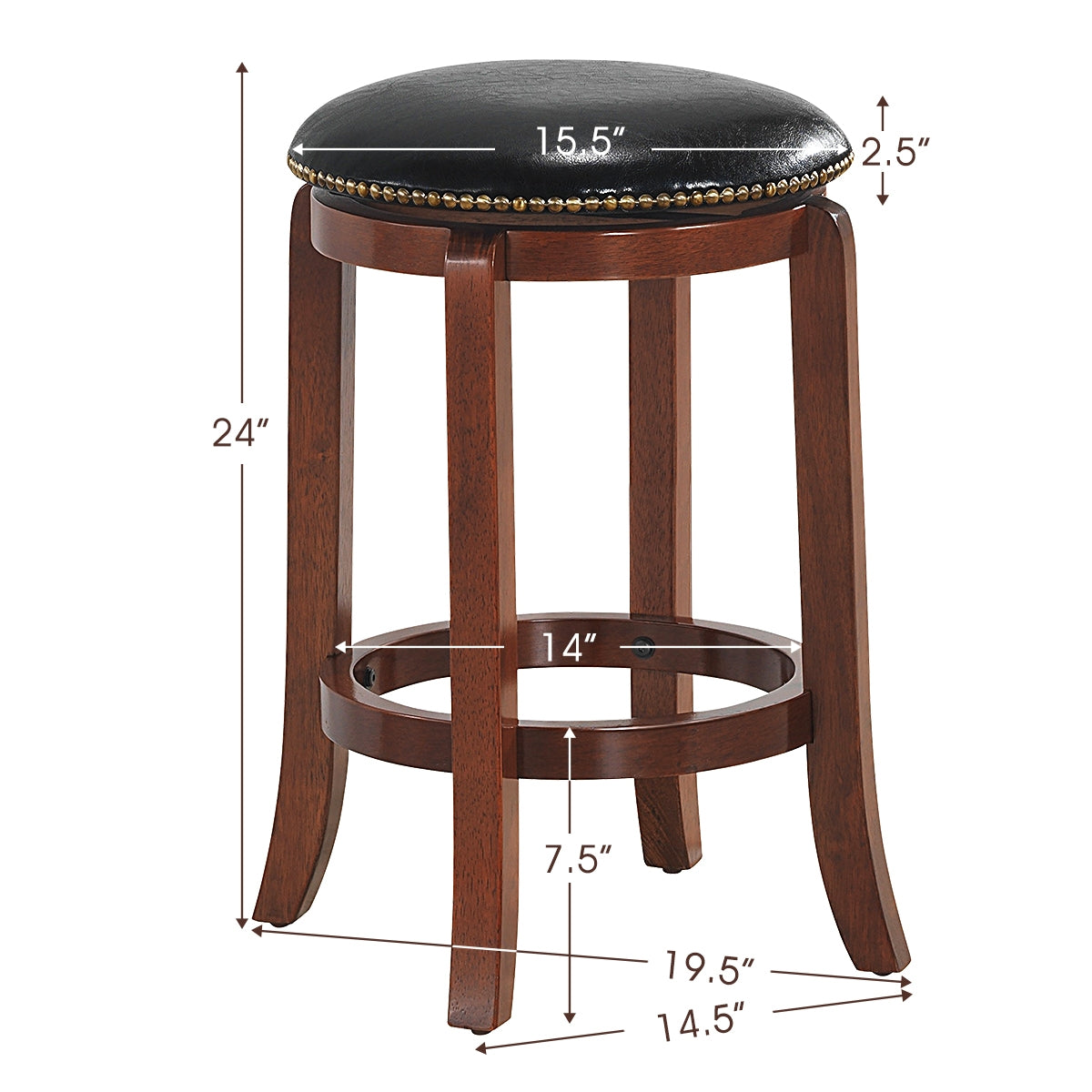 24 Inch Leather Upholstered Backless Swivel Bar Stool for Bistro and Kitchen