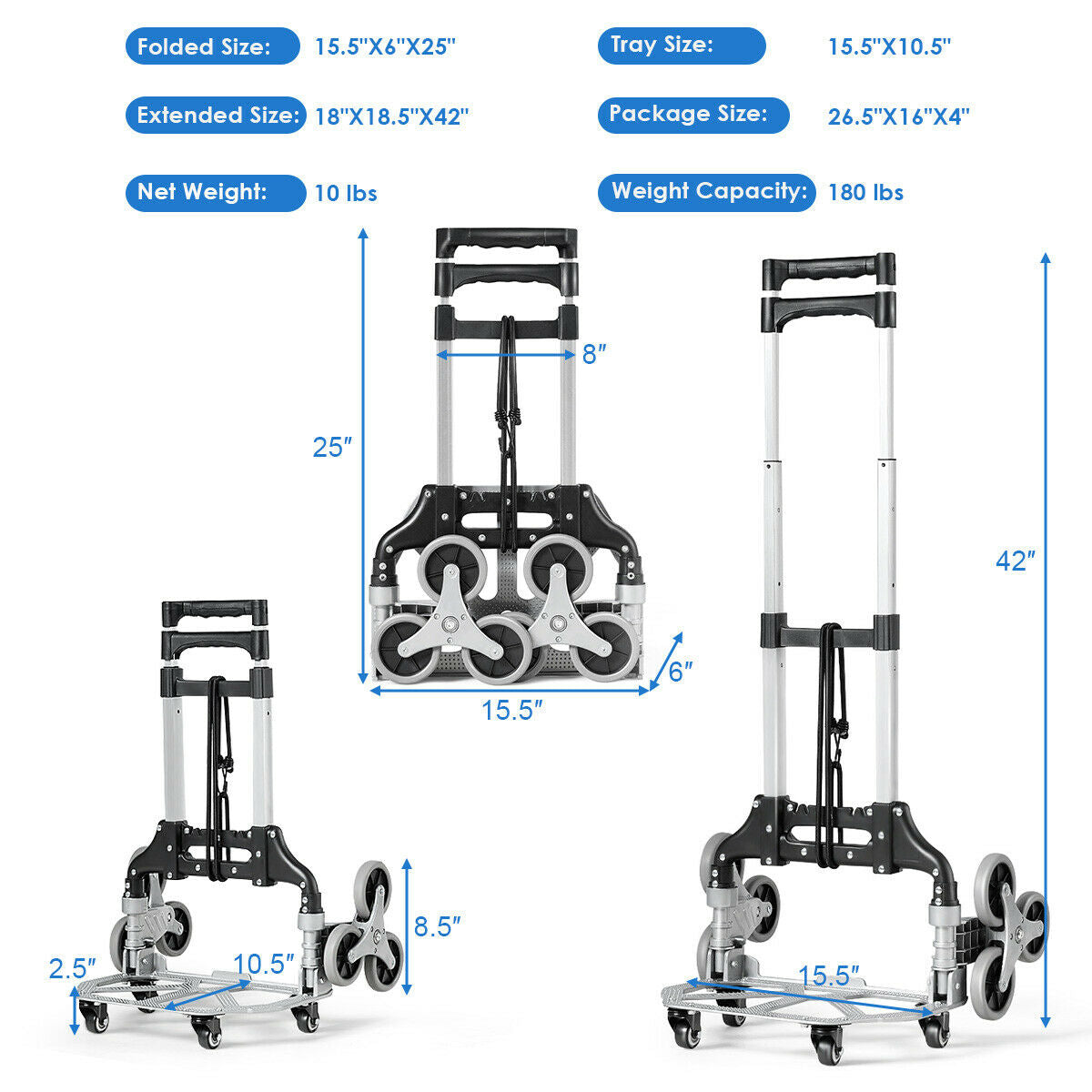 Lightweight Folding Stair Climber Hand Truck with Adjustable Handle for Easy Transport