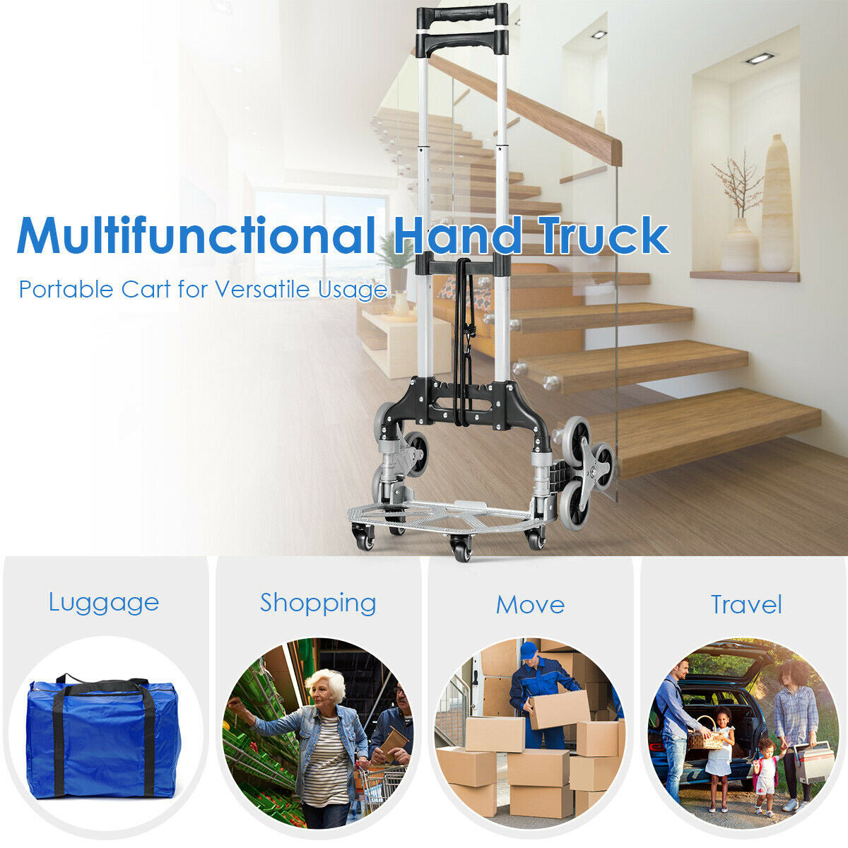 Lightweight Folding Stair Climber Hand Truck with Adjustable Handle for Easy Transport