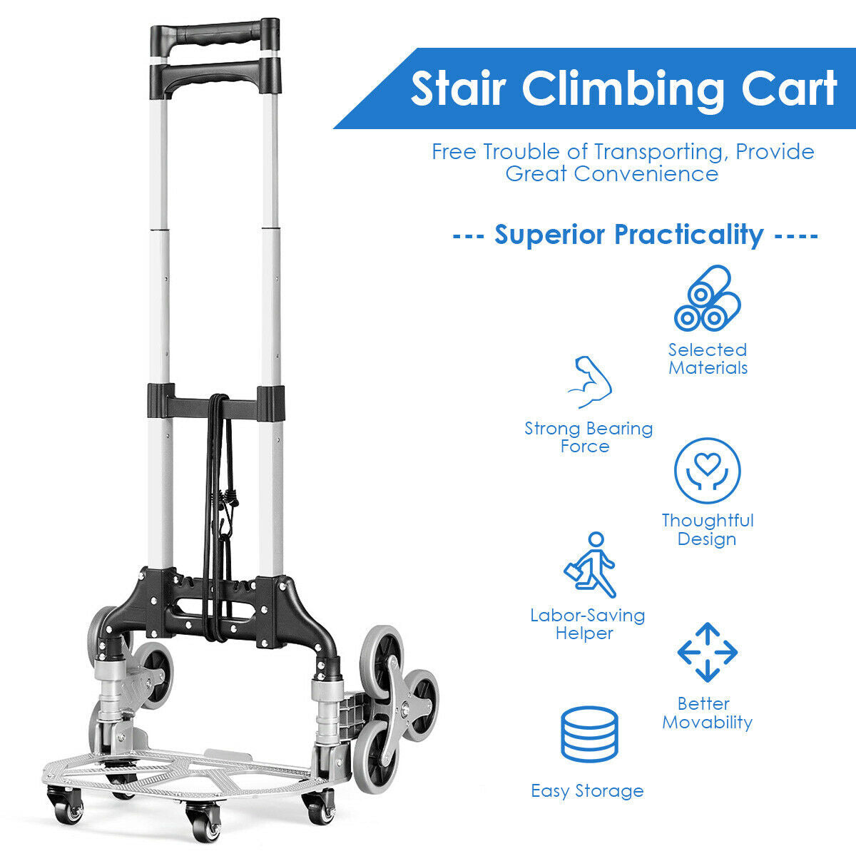 Lightweight Folding Stair Climber Hand Truck with Adjustable Handle for Easy Transport