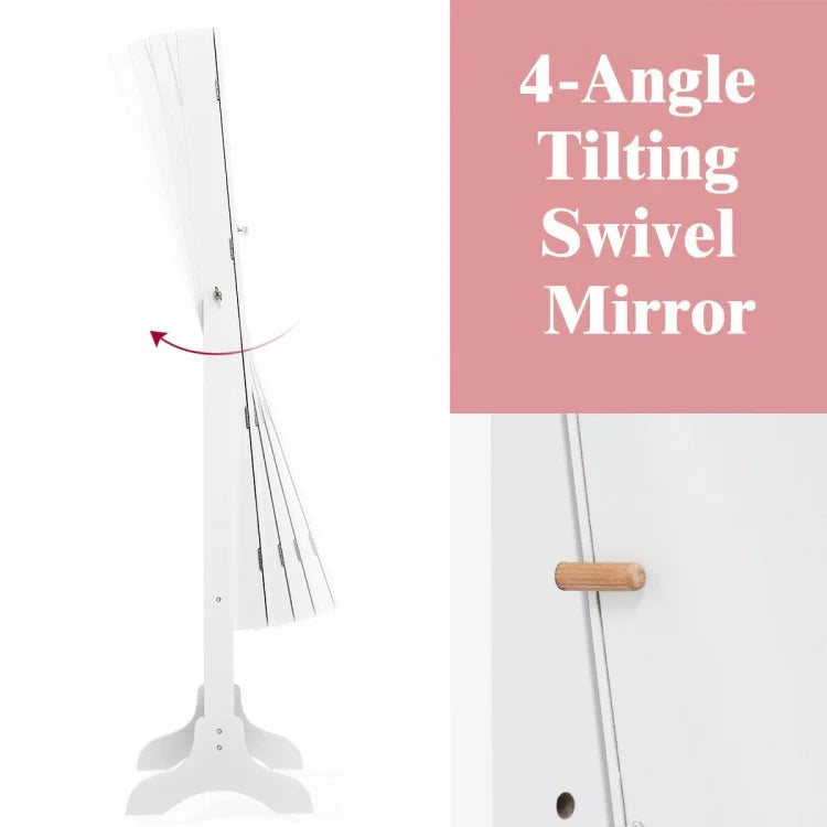 Freestanding Lockable Jewelry Armoire with Full Length Mirror and Ample Storage – White