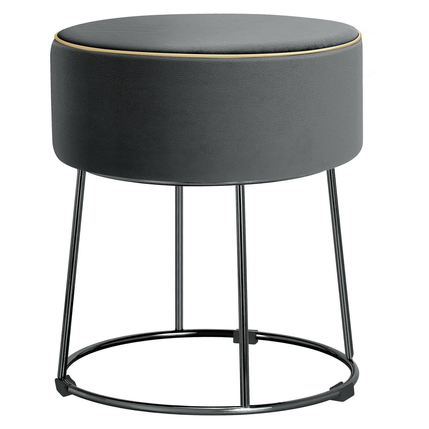 Round Velvet Ottoman Footrest with Non Slip Base and Metal Frame - Grey