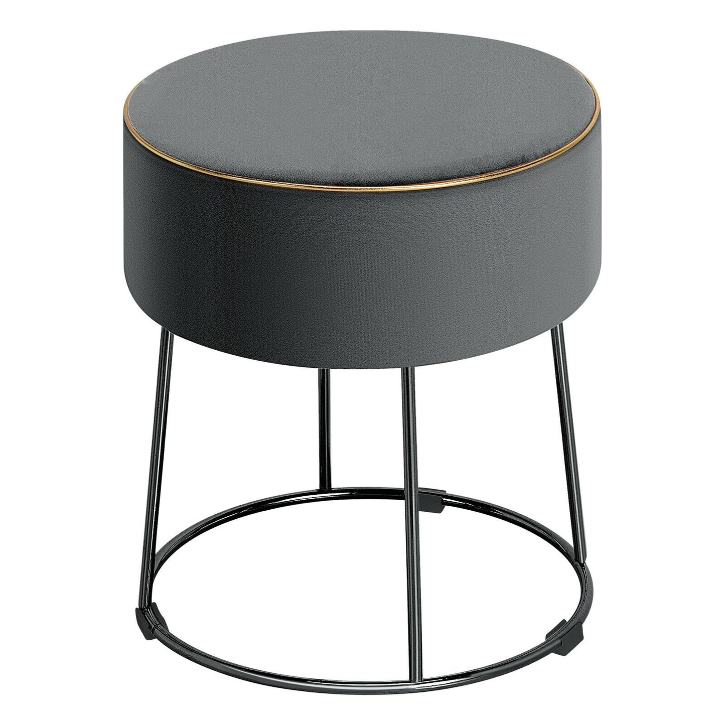 Round Velvet Ottoman Footrest with Non Slip Base and Metal Frame - Grey
