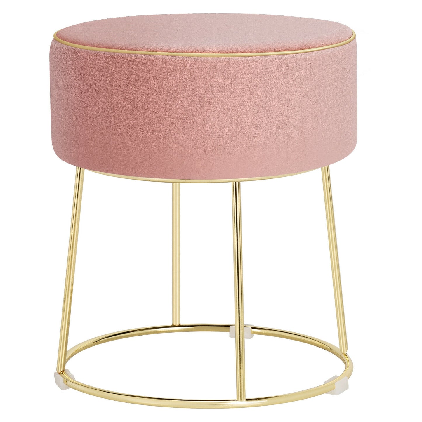 Round Velvet Ottoman Footrest with Non Slip Base and Metal Frame - Pink