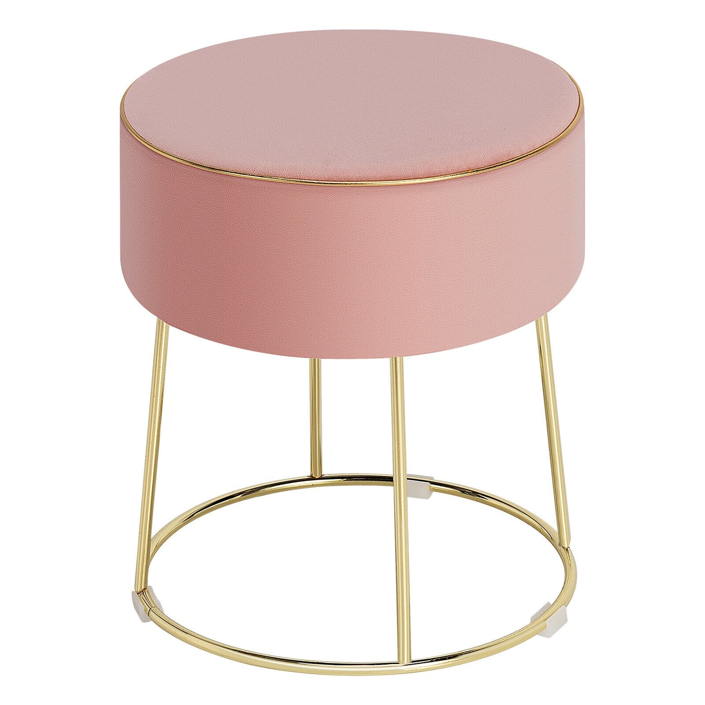 Round Velvet Ottoman Footrest with Non Slip Base and Metal Frame - Pink