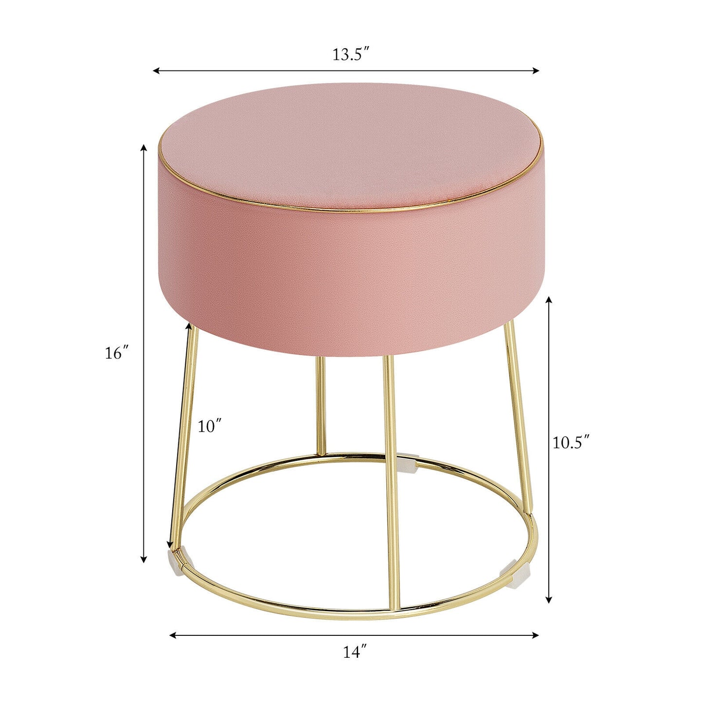 Round Velvet Ottoman Footrest with Non Slip Base and Metal Frame - Pink