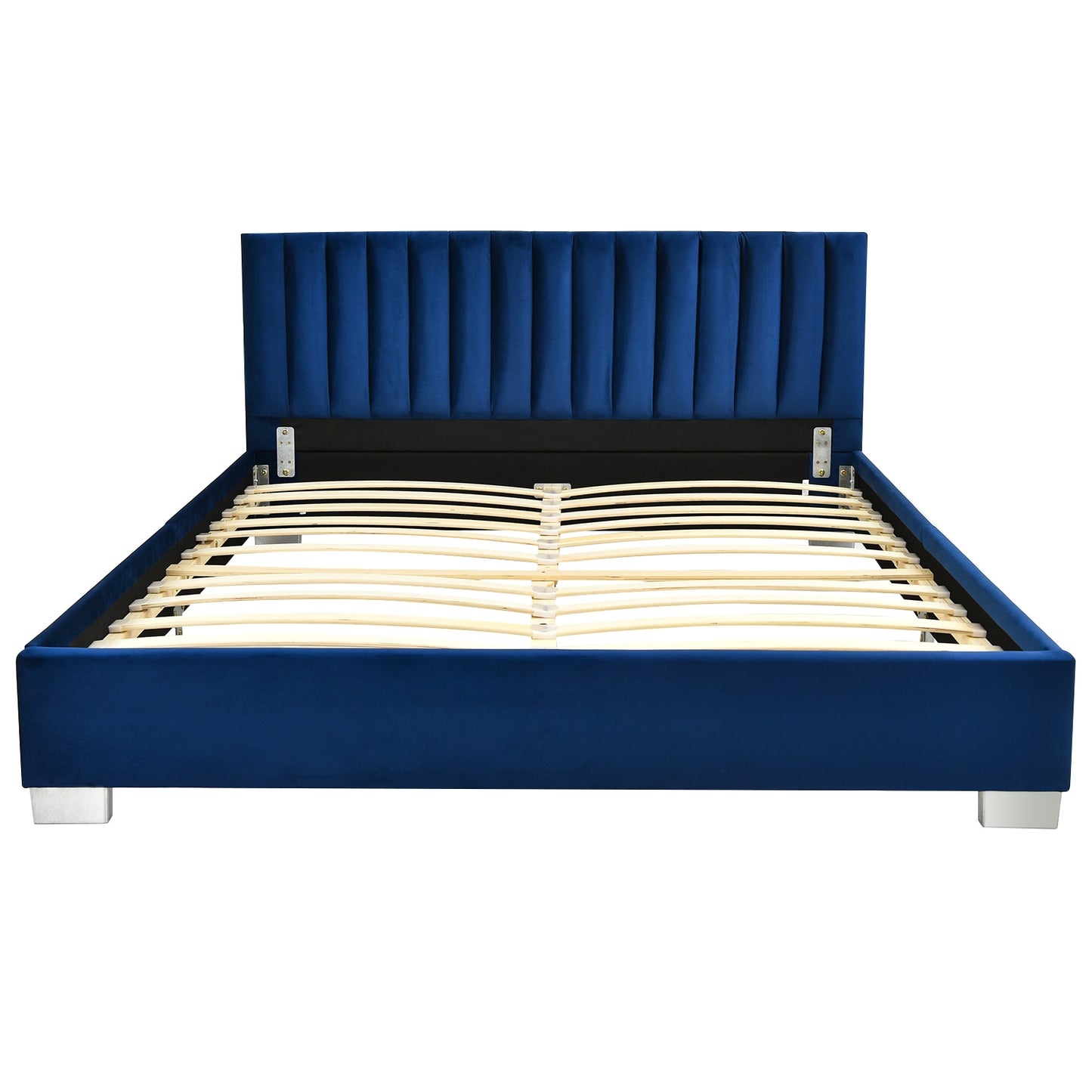 Modern Full Platform Bed Frame with Tufted Velvet Headboard - Navy