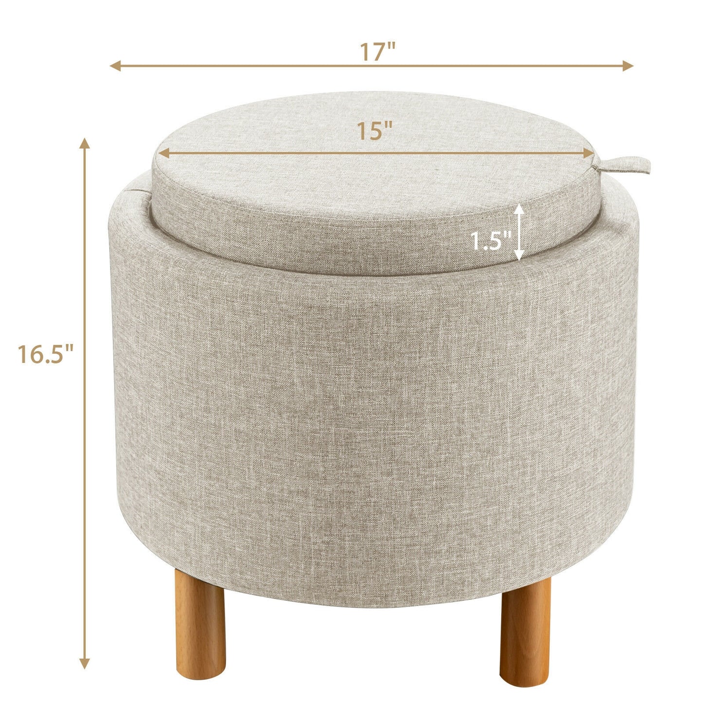 Multifunctional Round Ottoman with Storage and Tray Table Top - Beige