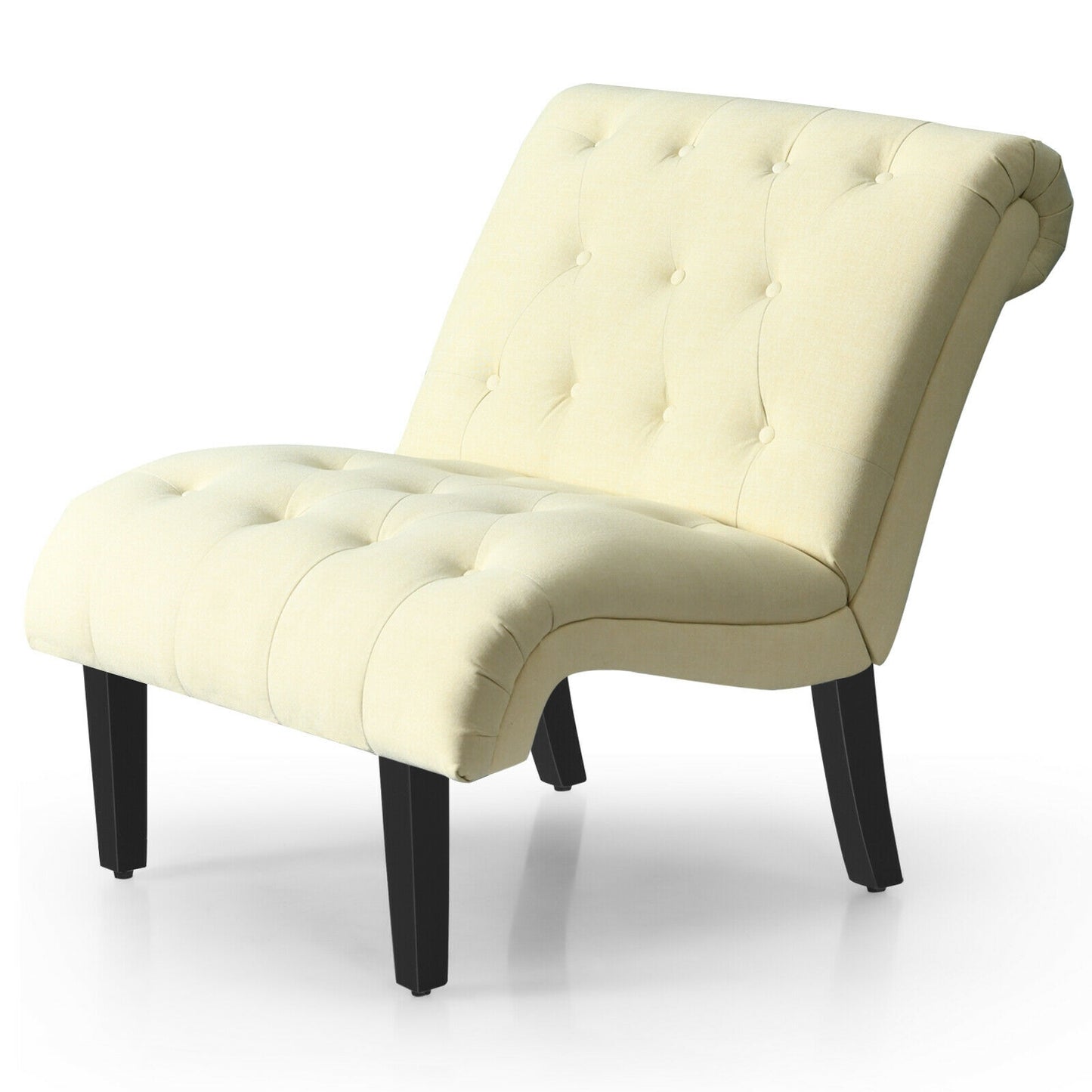 Accent Chair with Ergonomic Backrest Cotton Linen Fabric and Floor Protectors - Beige