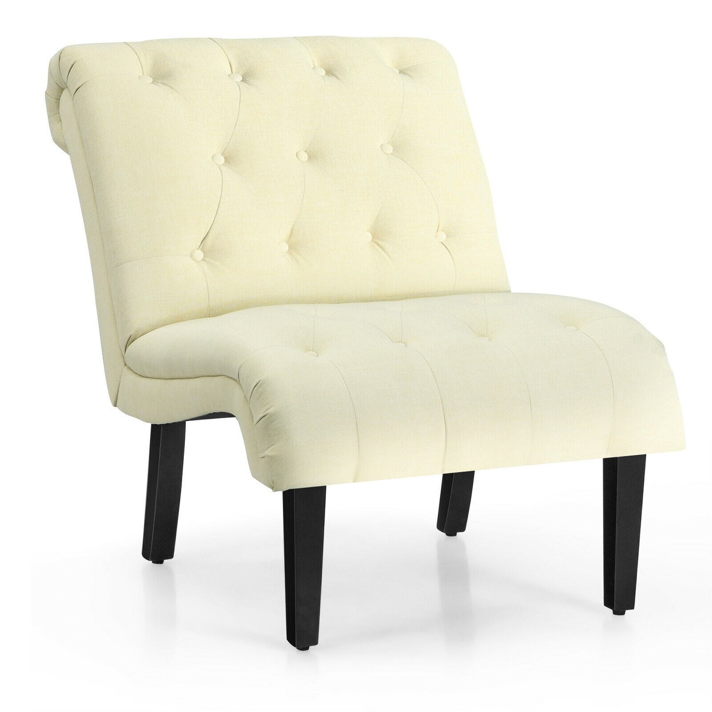Accent Chair with Ergonomic Backrest Cotton Linen Fabric and Floor Protectors - Beige