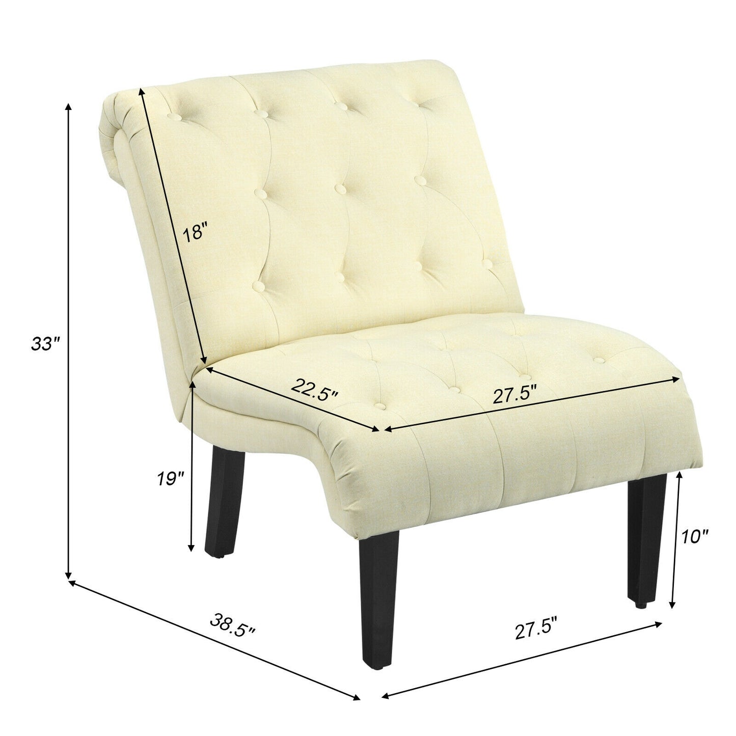Accent Chair with Ergonomic Backrest Cotton Linen Fabric and Floor Protectors - Beige