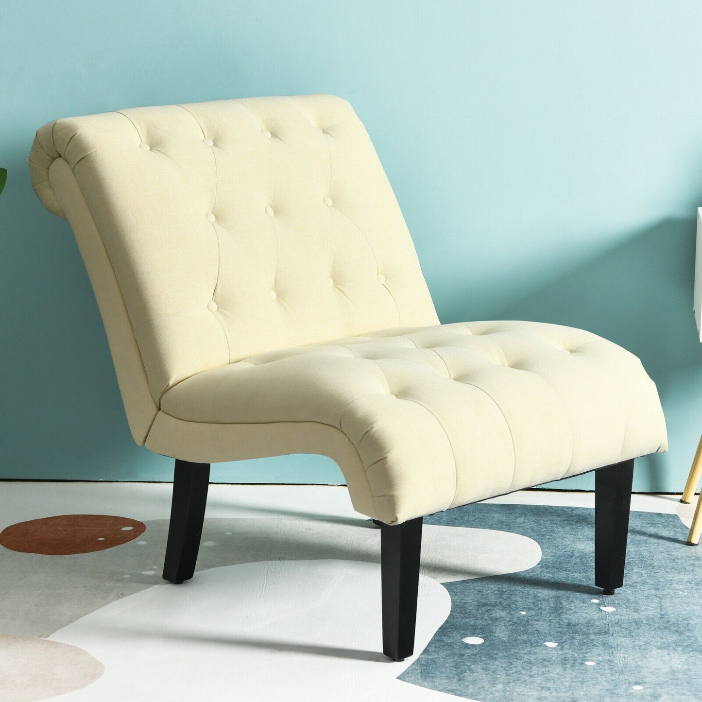 Accent Chair with Ergonomic Backrest Cotton Linen Fabric and Floor Protectors - Beige