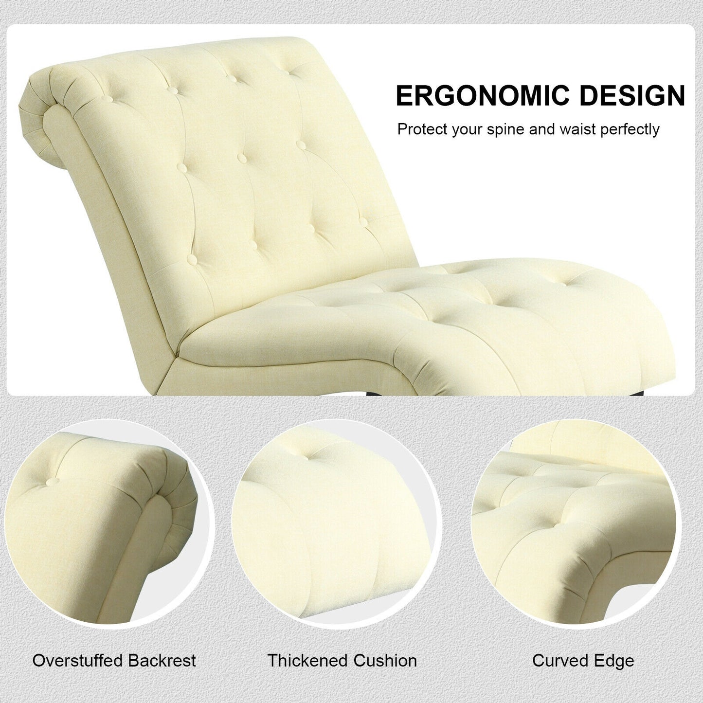 Accent Chair with Ergonomic Backrest Cotton Linen Fabric and Floor Protectors - Beige