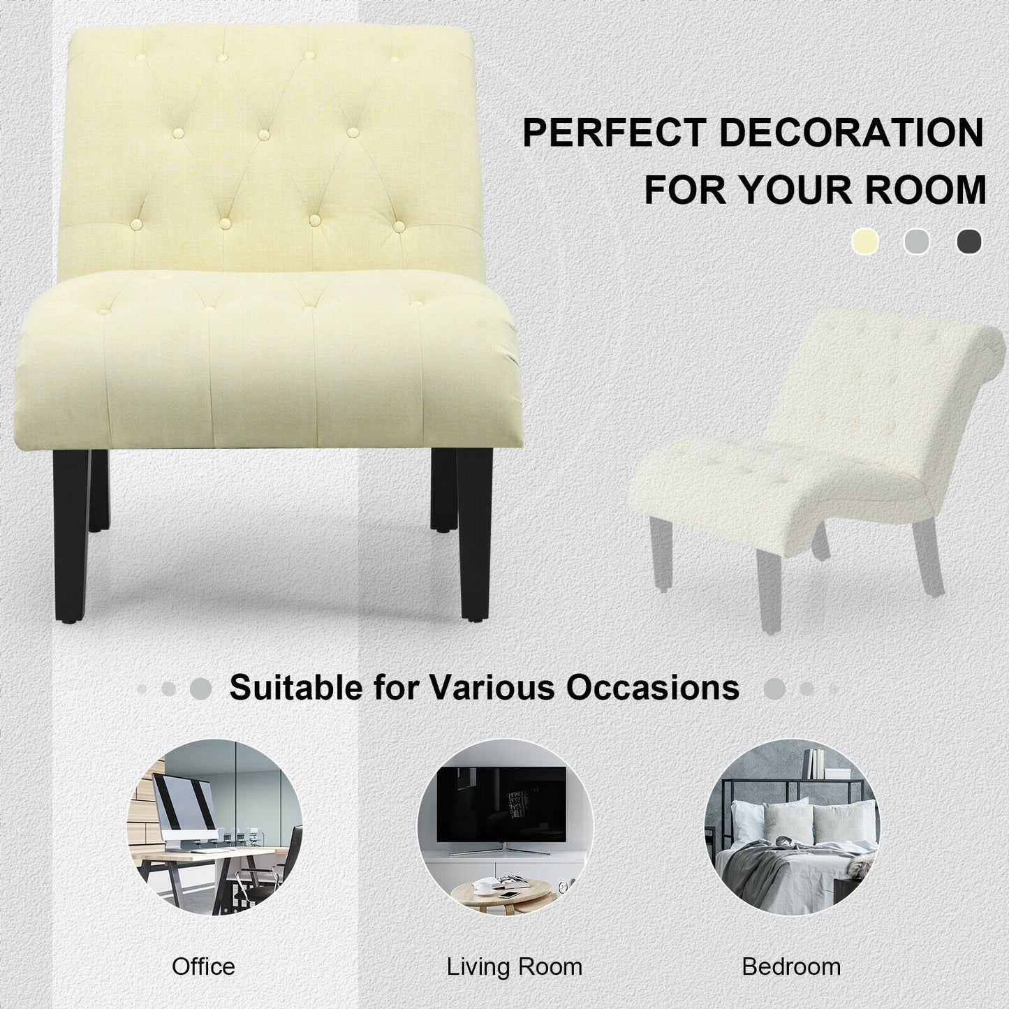 Accent Chair with Ergonomic Backrest Cotton Linen Fabric and Floor Protectors - Beige