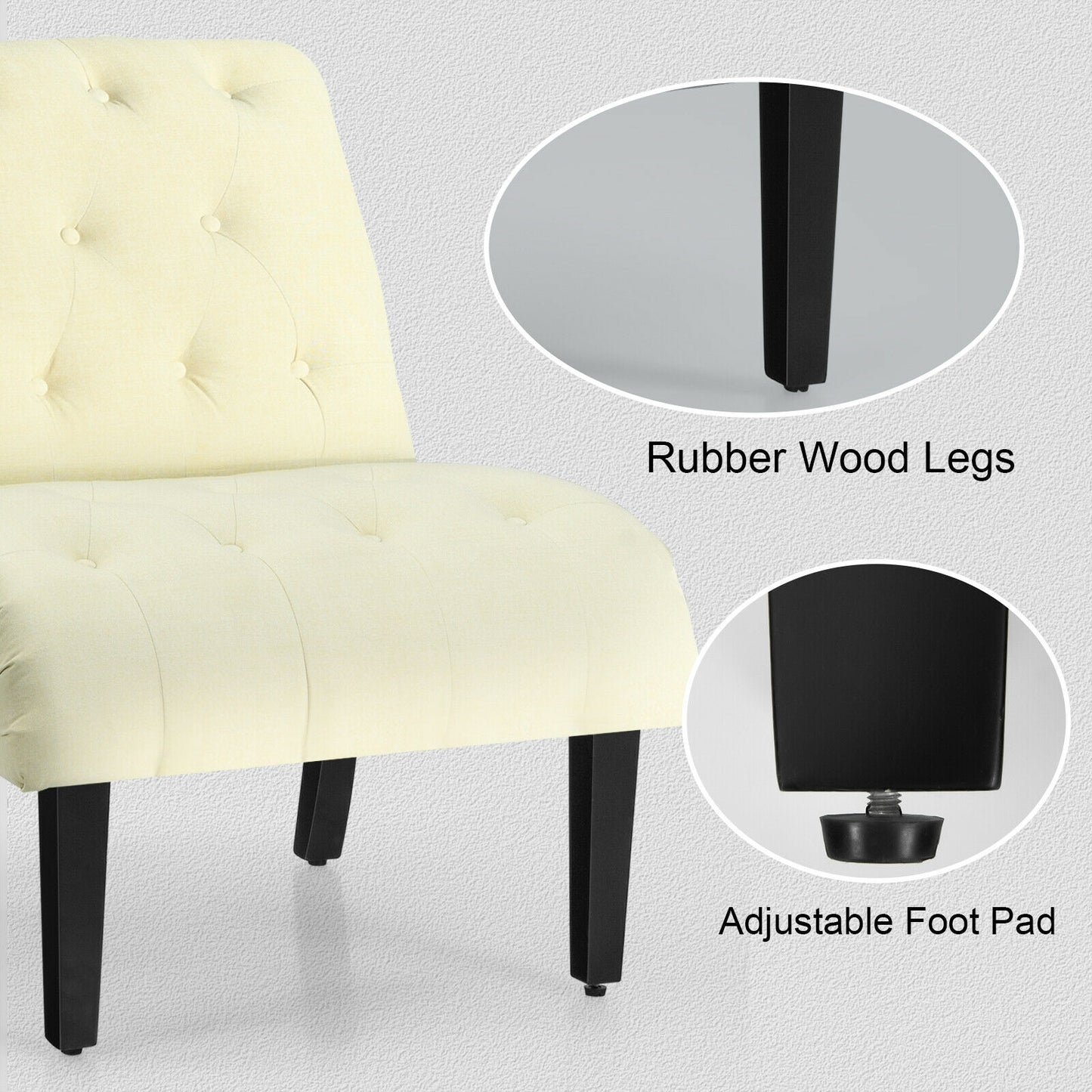 Accent Chair with Ergonomic Backrest Cotton Linen Fabric and Floor Protectors - Beige