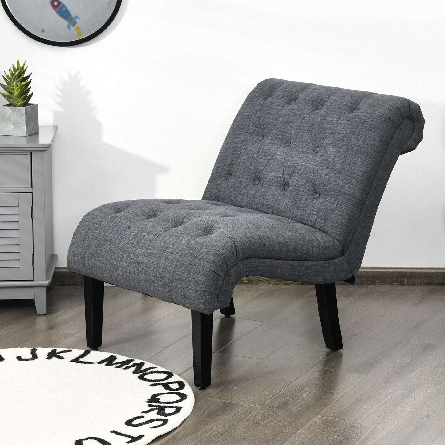 Accent Chair with Ergonomic Backrest Cotton Linen Fabric and Floor Protectors - Dark Grey
