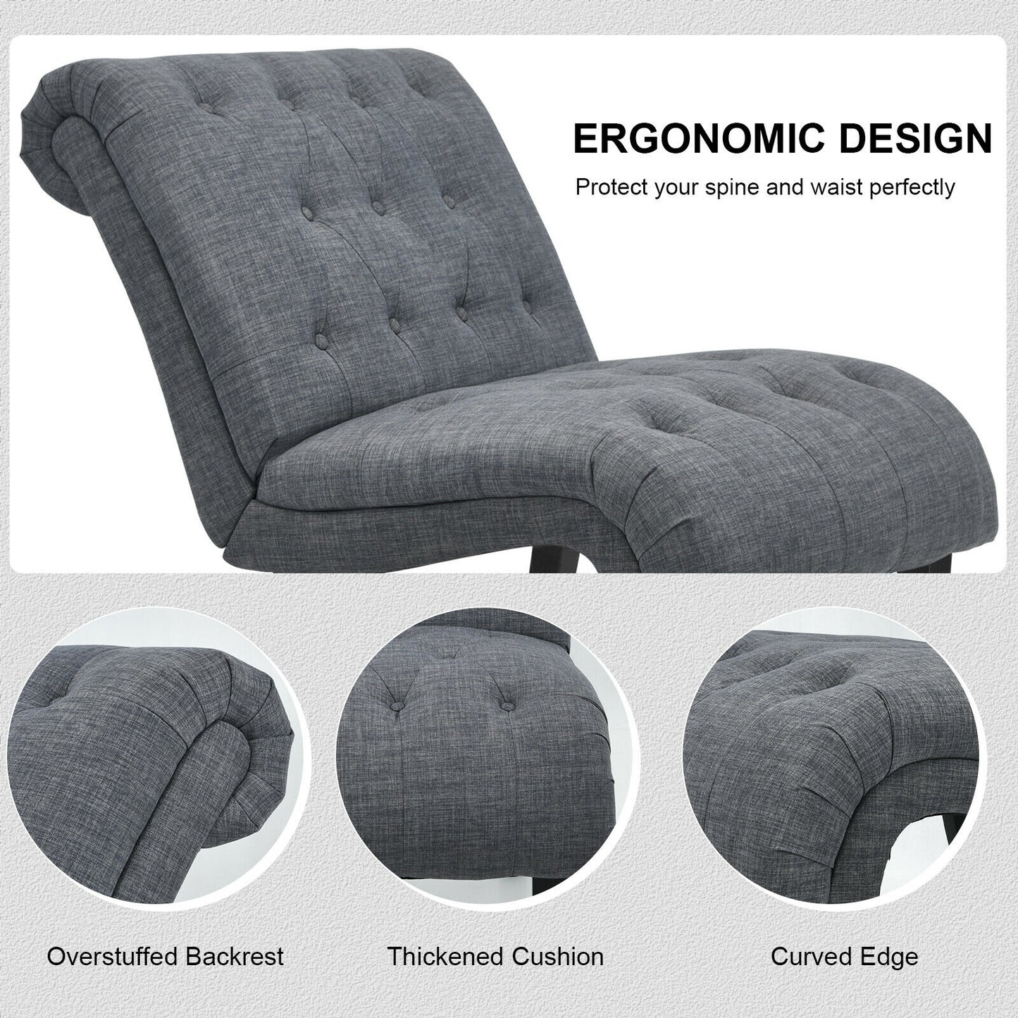 Accent Chair with Ergonomic Backrest Cotton Linen Fabric and Floor Protectors - Dark Grey