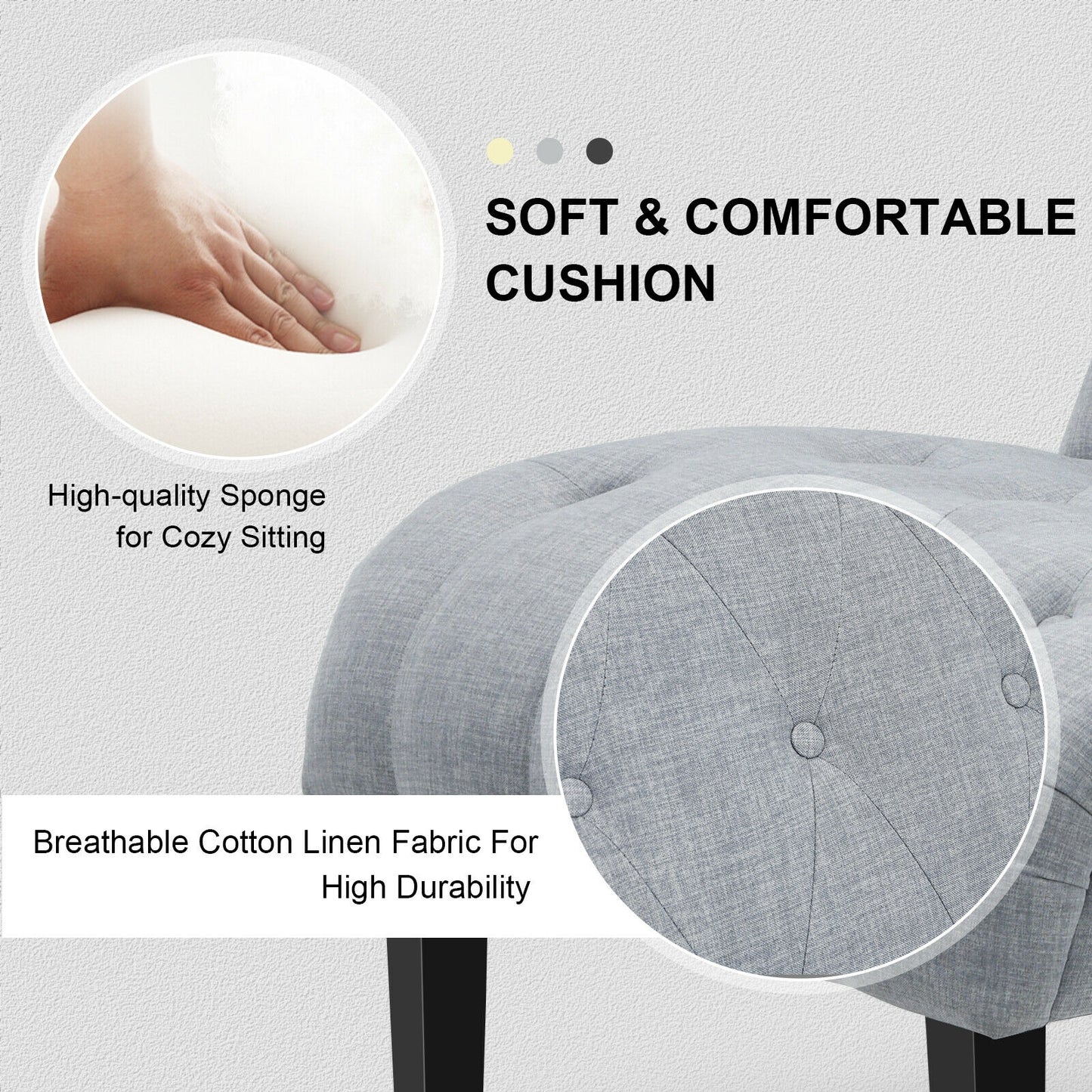 Accent Chair with Ergonomic Backrest Cotton Linen Fabric and Floor Protectors - Light Grey