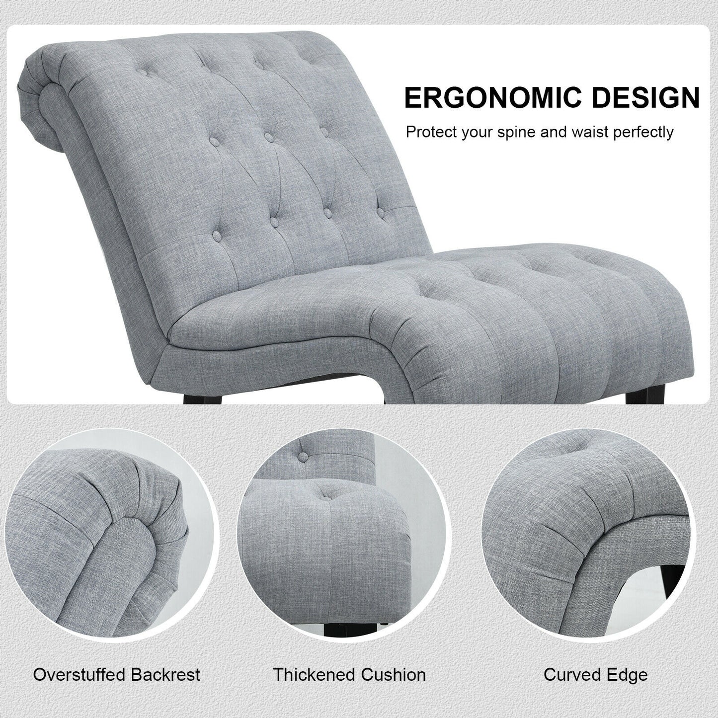 Accent Chair with Ergonomic Backrest Cotton Linen Fabric and Floor Protectors - Light Grey