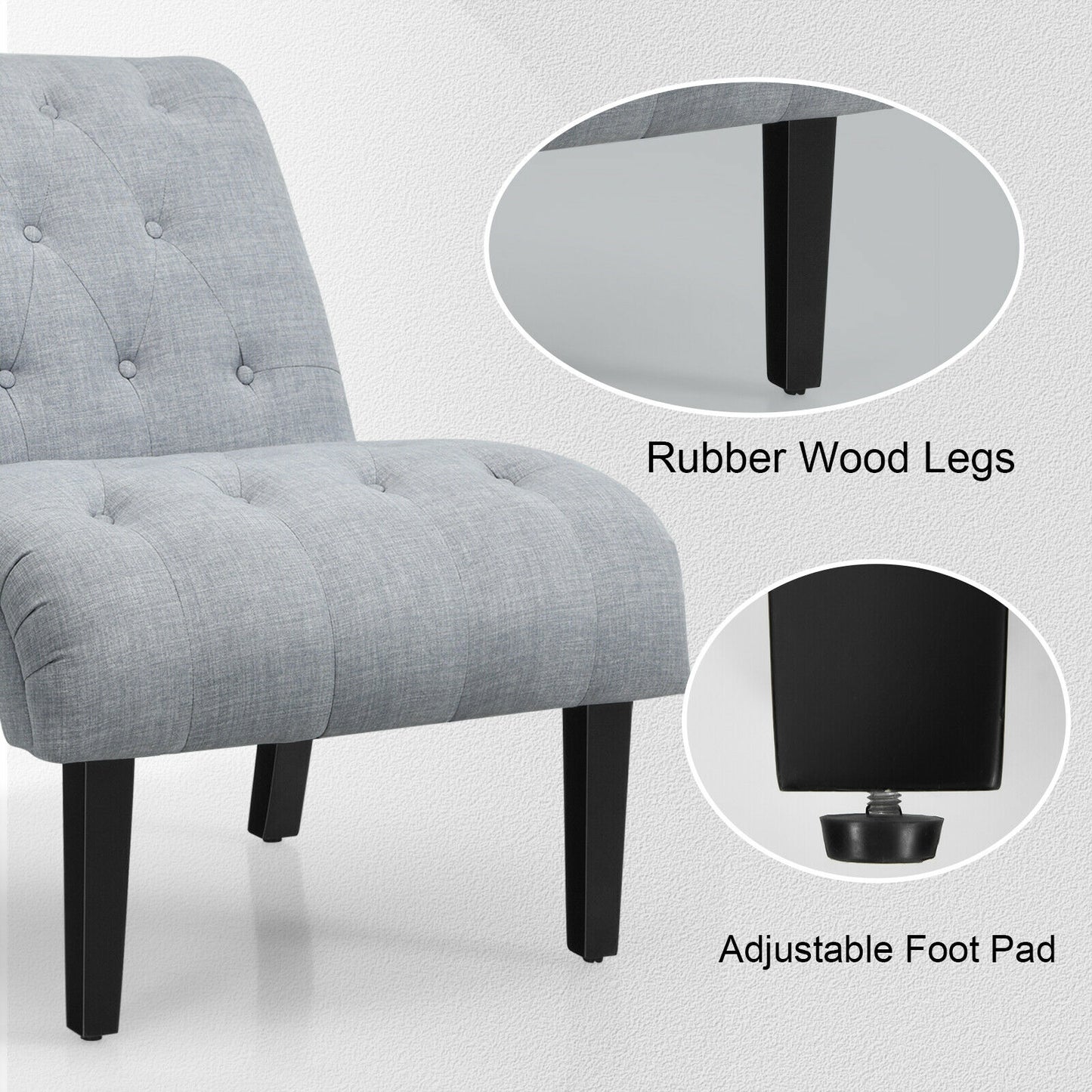 Accent Chair with Ergonomic Backrest Cotton Linen Fabric and Floor Protectors - Light Grey