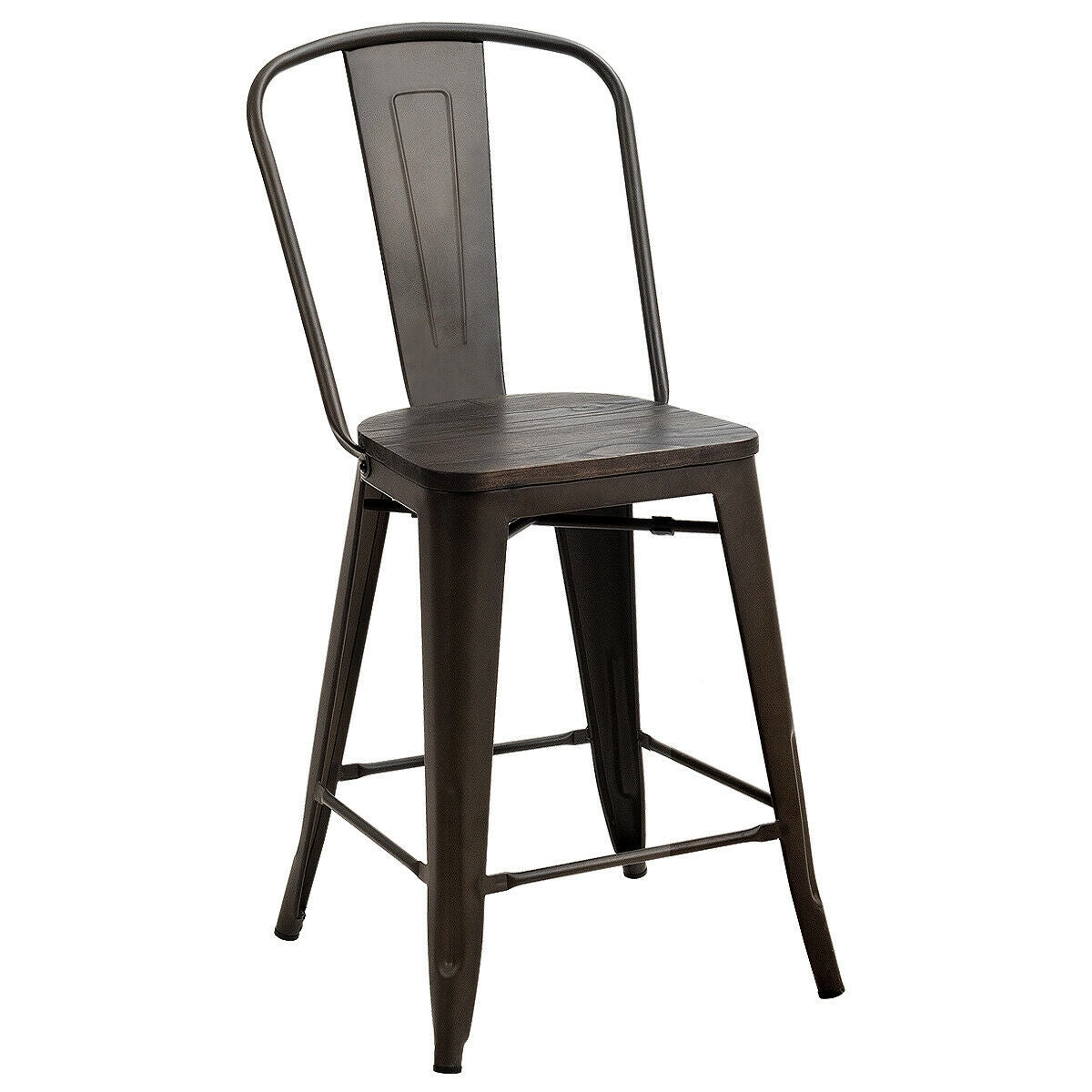 Set of 4 Industrial Metal Counter Height Dining Chairs with Removable Backrest, Dark Brown