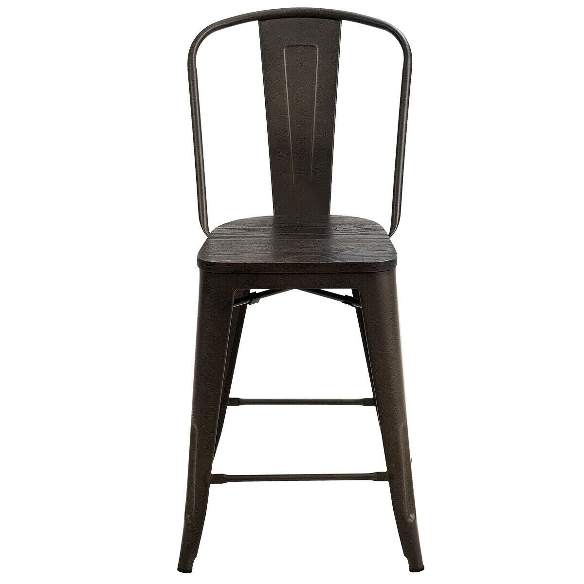 Set of 4 Industrial Metal Counter Height Dining Chairs with Removable Backrest, Dark Brown