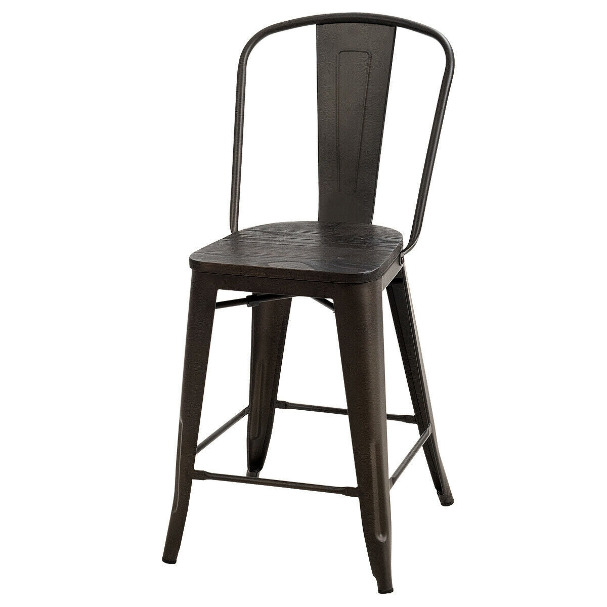 Set of 4 Industrial Metal Counter Height Dining Chairs with Removable Backrest, Dark Brown