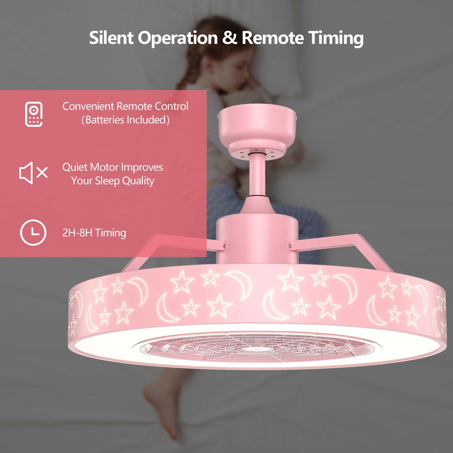 23 Inch Starry Sky Ceiling Fan with Dimmable LED Light & Remote Control – Pink