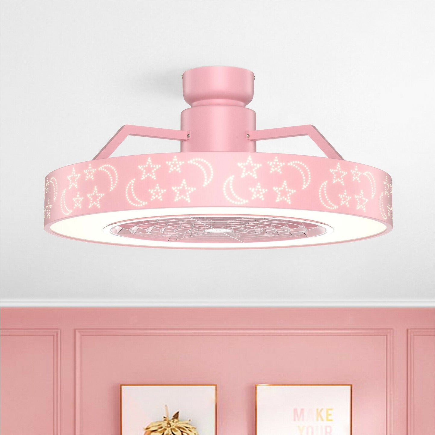 23 Inch Starry Sky Ceiling Fan with Dimmable LED Light & Remote Control – Pink