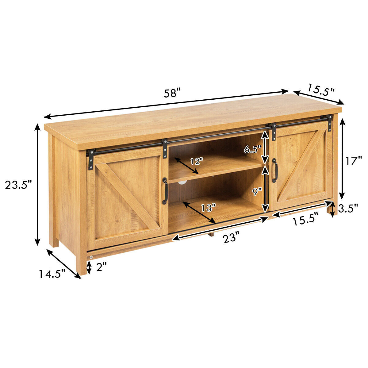 Sliding Barn Door TV Stand and Media Console Cabinet with Storage for TVs up to 65 Inches - Golden