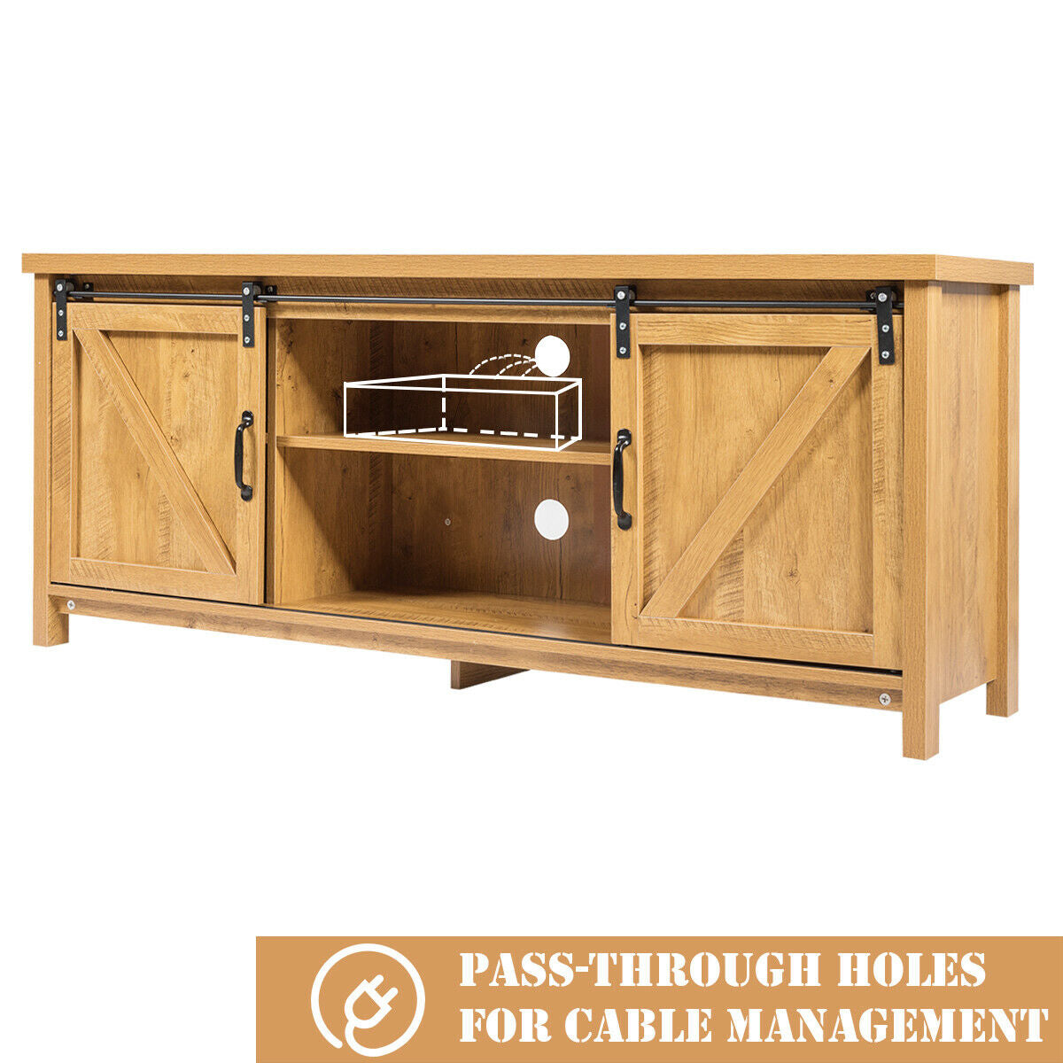 Sliding Barn Door TV Stand and Media Console Cabinet with Storage for TVs up to 65 Inches - Golden