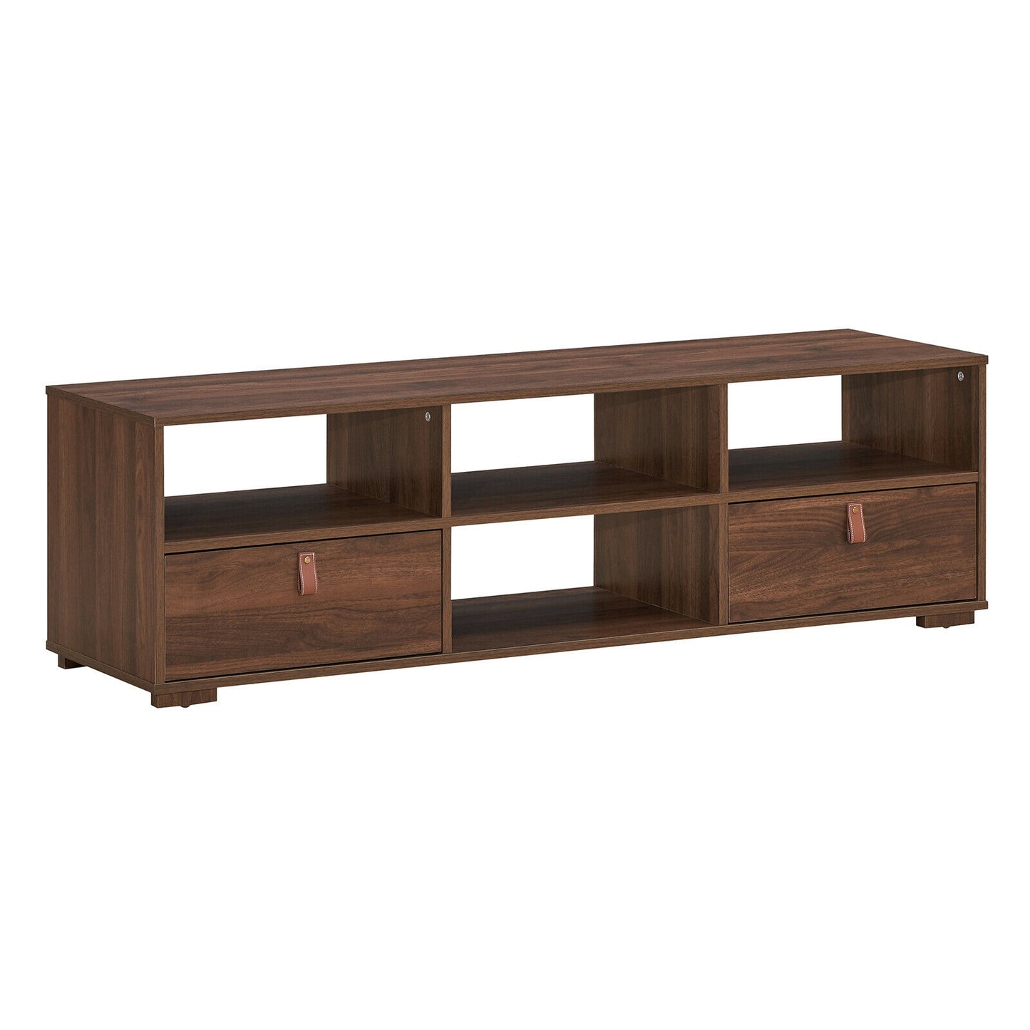 Wood TV Console with Drawers and Open Shelves for 60 Inch TVs in Walnut
