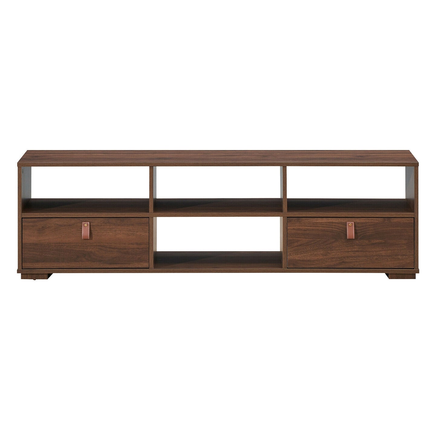 Wood TV Console with Drawers and Open Shelves for 60 Inch TVs in Walnut