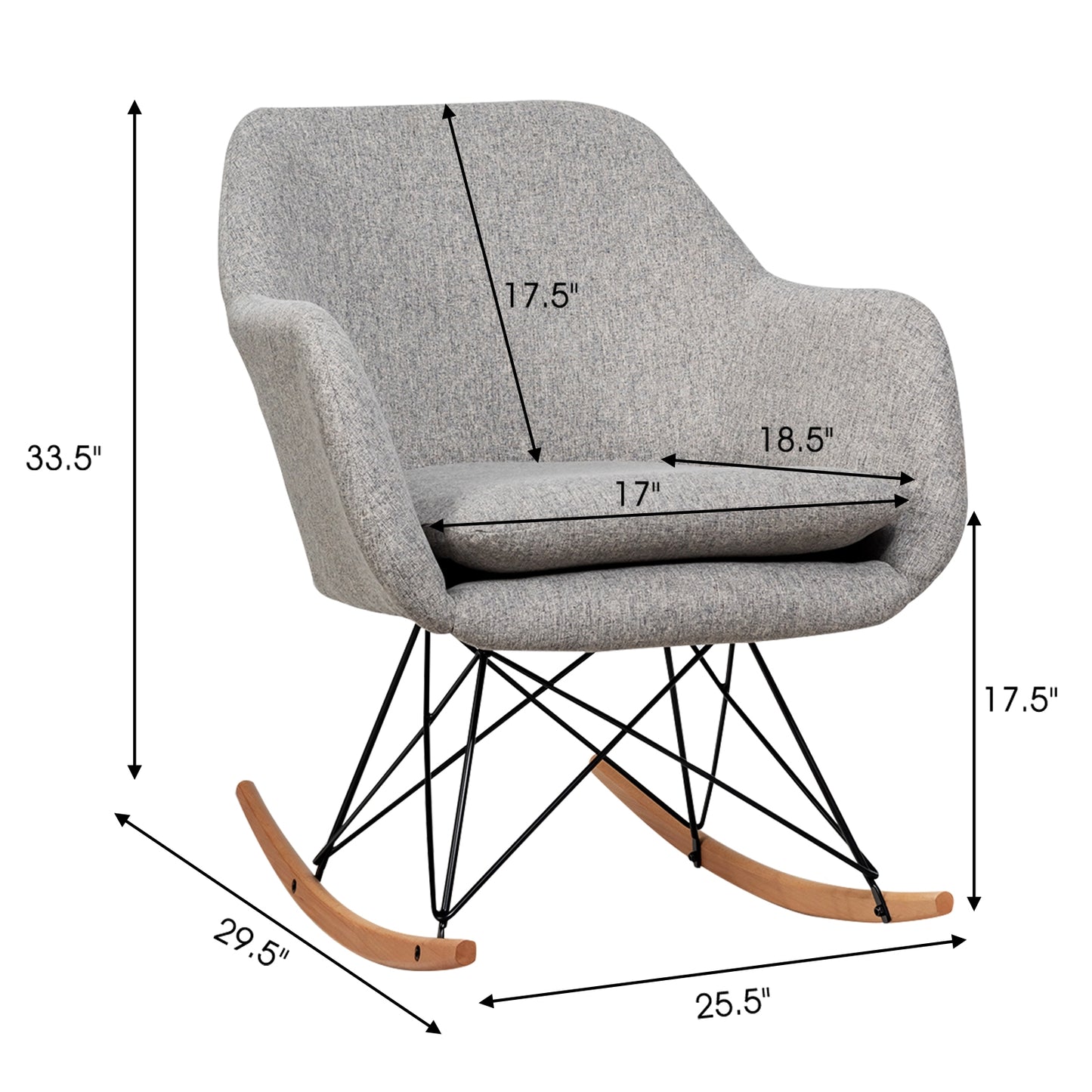Contemporary Linen Rocking Chair with Padded Seat and Beech Wood Legs
