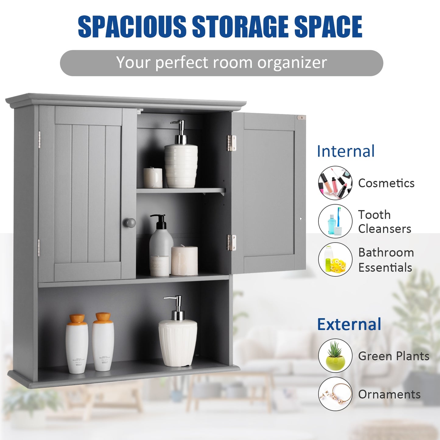 Wall-Mounted Medicine Cabinet with Adjustable Shelves and Storage
